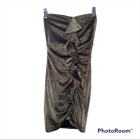 NWT LIKELY Revolve Metallic Gold Ali Strapless Ruffle Bodycon Mini Dress Size 2 - Picture 10 of 13